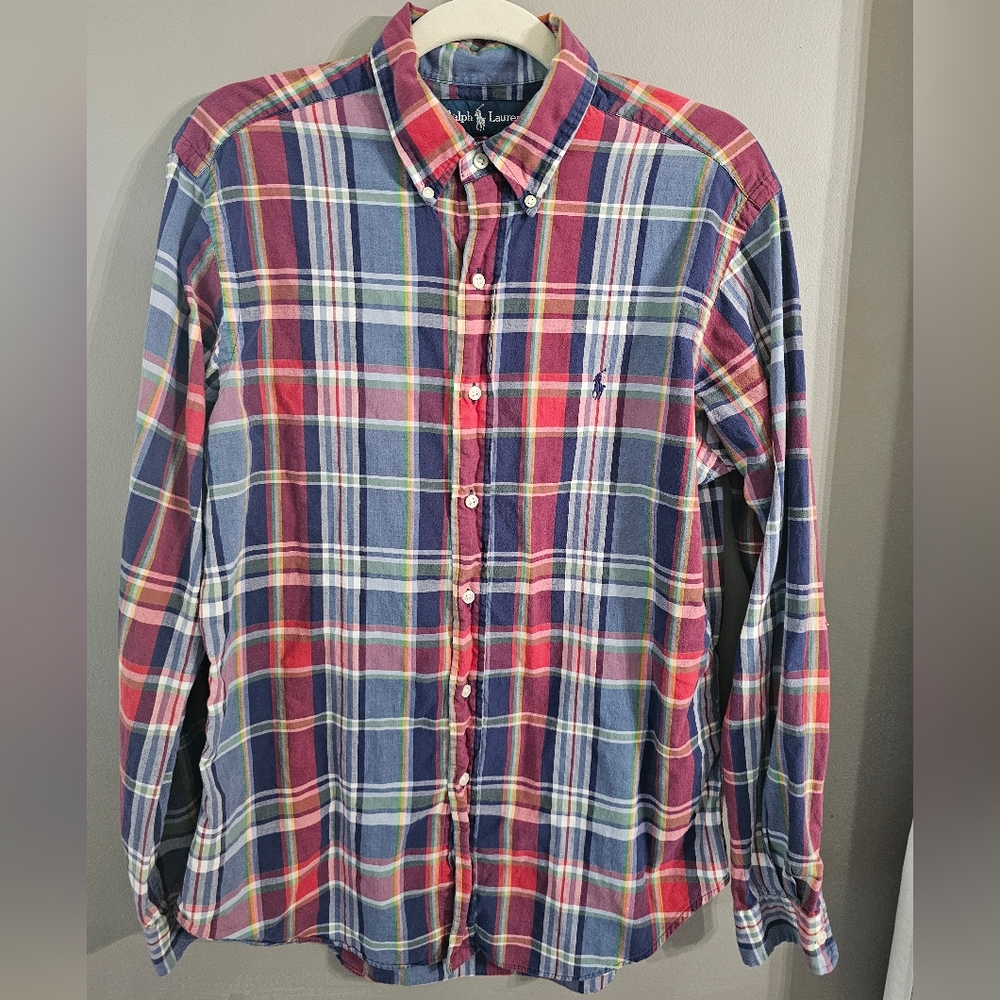 Ralph Lauren Red and Blue Casual Button Down Shirt
